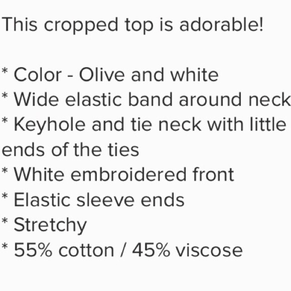 MELROSE & MARKET Embroidered Peasant Blouse Dark Olive Green Cropped Top - Picture 5 of 5